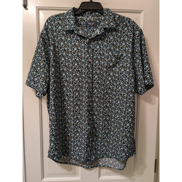 Visitor Premium 4-Way Stretch Floral Shirt Men’s XL Blue Black Button Front - Picture 9 of 9